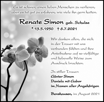 Traueranzeige von Renate Simon von Südthüringer Presse
