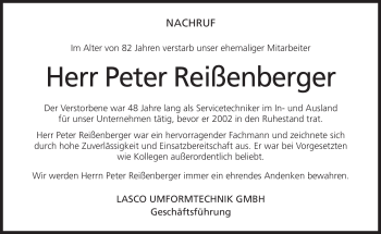 Traueranzeige von Peter Reißenberger von Neue Presse Coburg