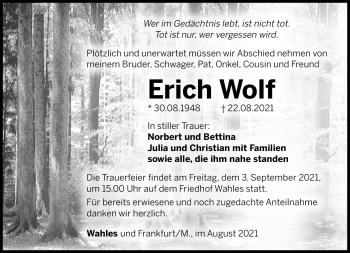 Traueranzeige von Erich Wolf von Südthüringer Presse