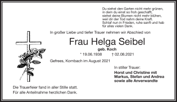 Traueranzeige von Helga Seibel von Frankenpost