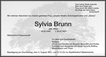 Traueranzeige von Sylvia Brunn von Frankenpost