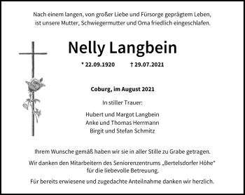 Traueranzeige von Nelyl Langbein von Neue Presse Coburg