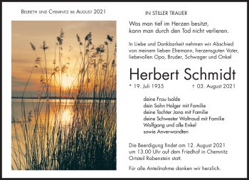 Traueranzeige von Herbert Schmidt von Südthüringer Presse