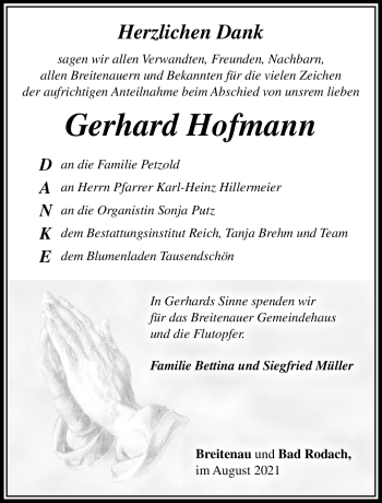 Traueranzeige von Gerhard Hoffmann von Südthüringer Presse