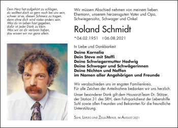 Traueranzeige von Roland Schmidt von Südthüringer Presse