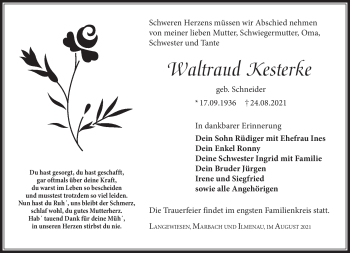 Traueranzeige von Waltraud Kesterke von Südthüringer Presse