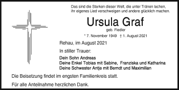 Traueranzeige von Ursula Graf von Frankenpost