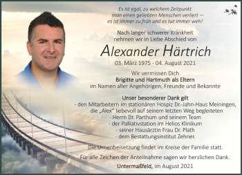 Traueranzeige von Alexander Härtrich von Südthüringer Presse