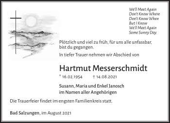 Traueranzeige von Hartmut Messerschmidt von Südthüringer Presse