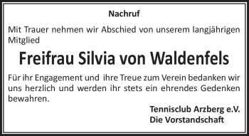 Traueranzeige von Silvia von Waldenfels von Frankenpost