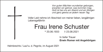 Traueranzeige von Irene Schuster von Frankenpost
