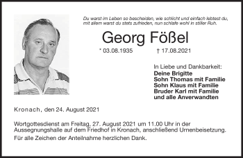 Traueranzeige von Georg Fößel von Neue Presse Coburg