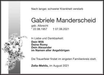Traueranzeige von Gabriele Manderscheid von Südthüringer Presse