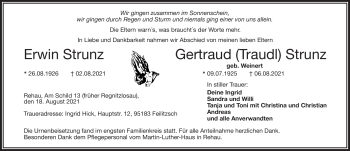 Traueranzeige von GertraudErwin StrunzStrunz von Frankenpost
