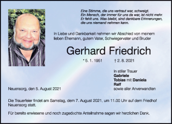 Traueranzeige von Gerhard Friedrich von Neue Presse Coburg