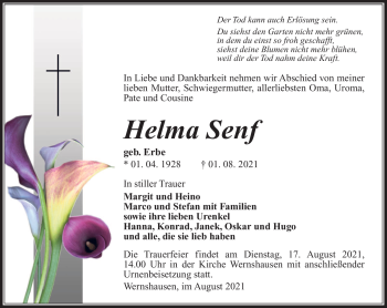 Traueranzeige von Helma Senf von Südthüringer Presse