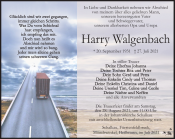 Traueranzeige von Harry Walgenbach von Südthüringer Presse