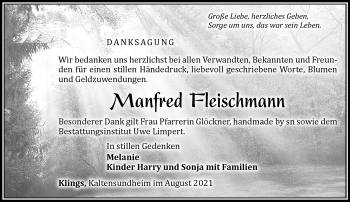 Traueranzeige von Manfred Fleischmann von Südthüringer Presse
