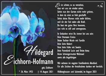 Traueranzeige von Hildegard Eichhorn-Hofmann von Südthüringer Presse