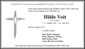 Traueranzeige von Hilde Voit von Frankenpost