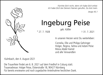 Traueranzeige von Ingeburg Preis von Neue Presse Coburg