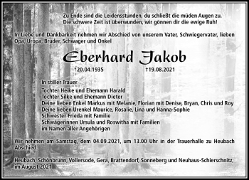 Traueranzeige von Eberhard Jakob von Südthüringer Presse