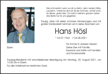 Traueranzeige von Hans Hösl von Neue Presse Coburg