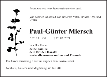 Traueranzeige von Paul-Günter Miersch von Südthüringer Presse