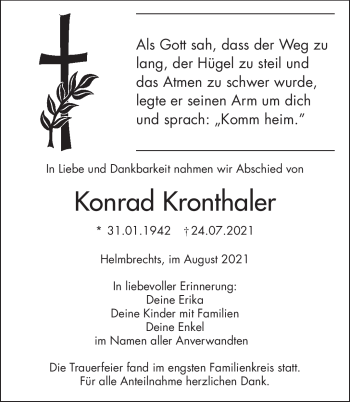 Traueranzeige von Konrad Kronthaler von Frankenpost