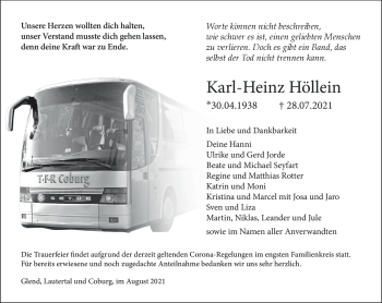 Traueranzeige von Karl-Heinz Höllein von Neue Presse Coburg