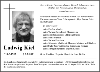 Traueranzeige von Ludwig Kiel von Südthüringer Presse