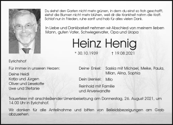 Traueranzeige von Heinz Henig von Neue Presse Coburg