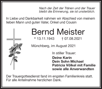 Traueranzeige von Bernd Meister von Frankenpost