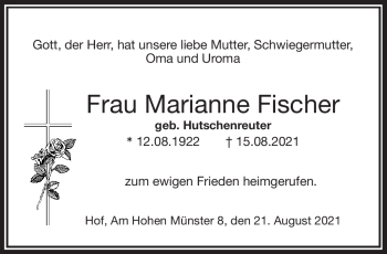 Traueranzeige von Marianne Fischer von Frankenpost