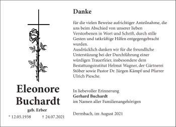 Traueranzeige von Eleonore Buchardt von Südthüringer Presse