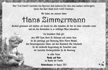 Traueranzeige von Hans Zimmermann von Südthüringer Presse