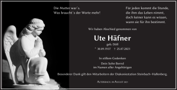 Traueranzeige von Ute Häfner von Südthüringer Presse