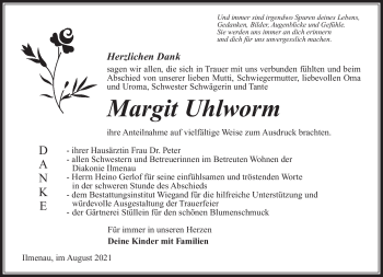 Traueranzeige von Margit Uhlworm von Südthüringer Presse