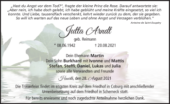 Traueranzeige von Jutta Arndt von Neue Presse Coburg