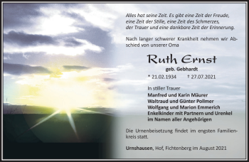 Traueranzeige von Ruth Ernst von Südthüringer Presse