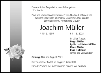 Traueranzeige von Joachim Müller von Neue Presse Coburg
