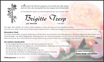 Traueranzeige von Brgitte Tresp von Südthüringer Presse