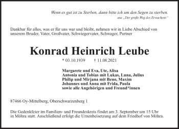 Traueranzeige von Konrad Heinrich Leube von Südthüringer Presse