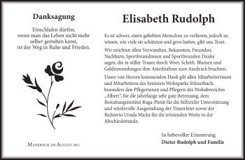 Traueranzeige von Elisabeth Rudolph von Südthüringer Presse