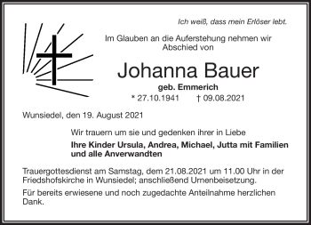 Traueranzeige von Johanna Bauer von Frankenpost