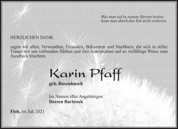 Traueranzeige von Karin Pfaff von Südthüringer Presse