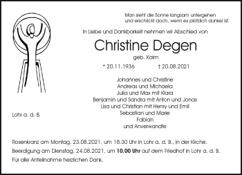 Traueranzeige von Christine Degen von Neue Presse Coburg