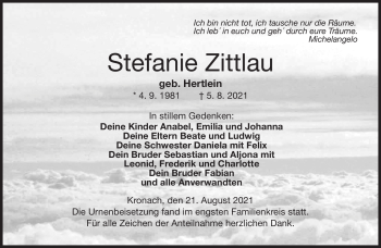 Traueranzeige von Stefanie Zittlau von Neue Presse Coburg