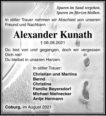 Traueranzeige von Alexander Kunath von Neue Presse Coburg