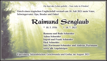 Traueranzeige von Raimund Senglaub von Südthüringer Presse